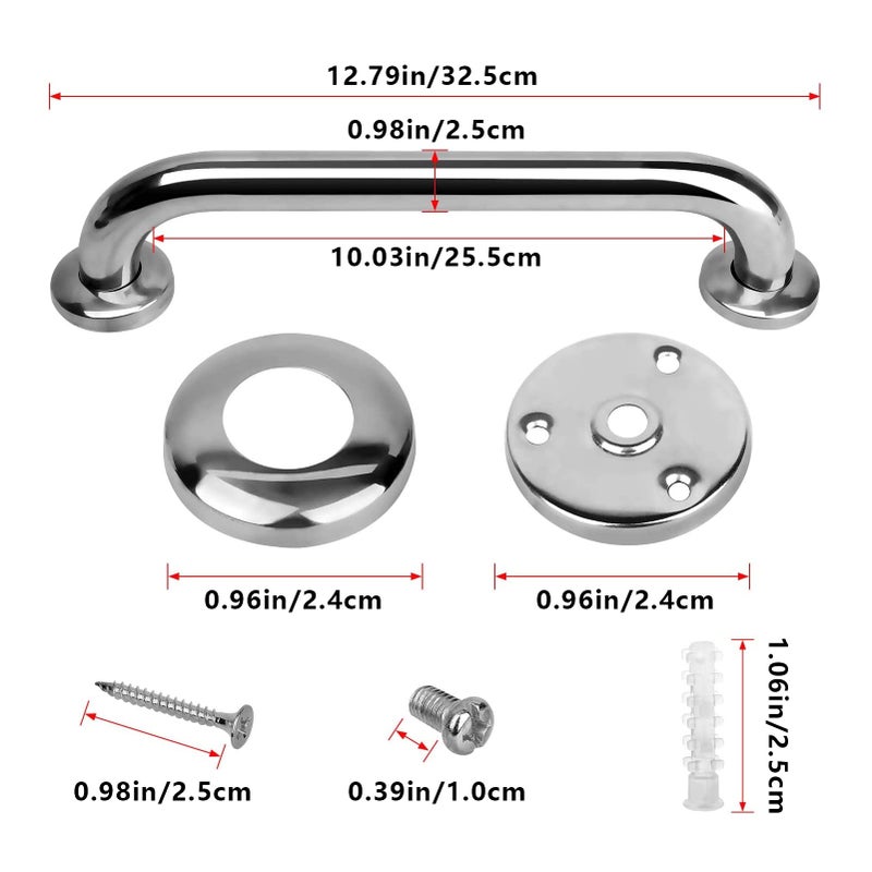 Gotega 2 Pack Shower Grab Bar, Stainless Steel Bathroom Grab Bar, Shower Handle Bath Handle, Safety Bars for Shower Chair Bench, Grab Bars Senior, Elderly, Handicap(12 Inch) - Image 5
